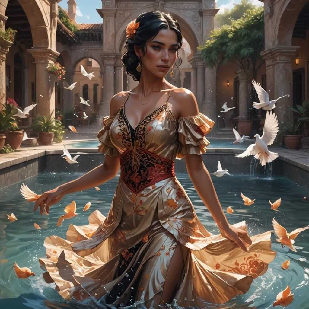 Flamenco Woman Emerges from Water, Digital Art