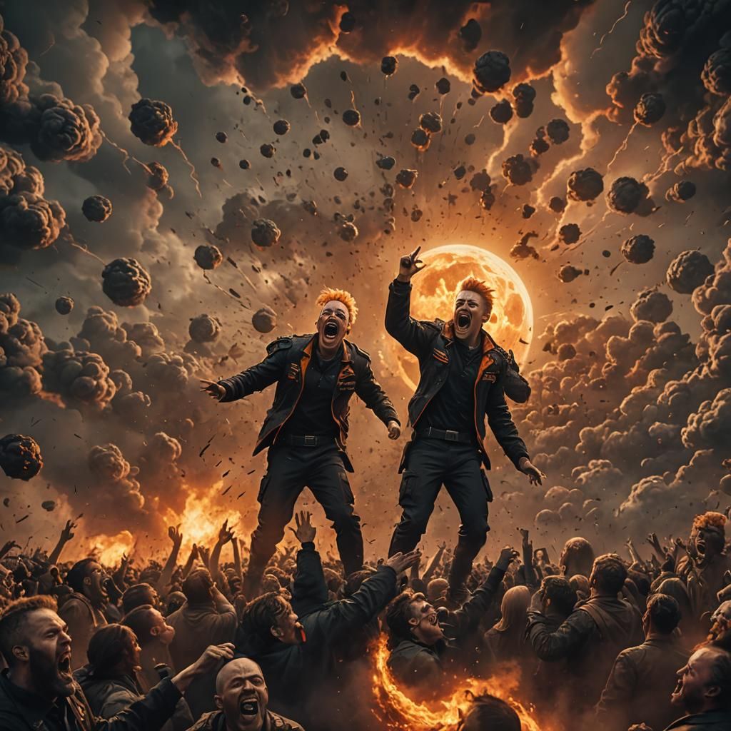 Twins Screaming in a Crowd, Detailed Matte Painting