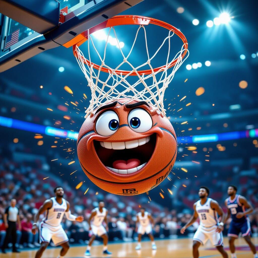 Hyperrealistic Basketball Slam Dunk in Syd Mead Style