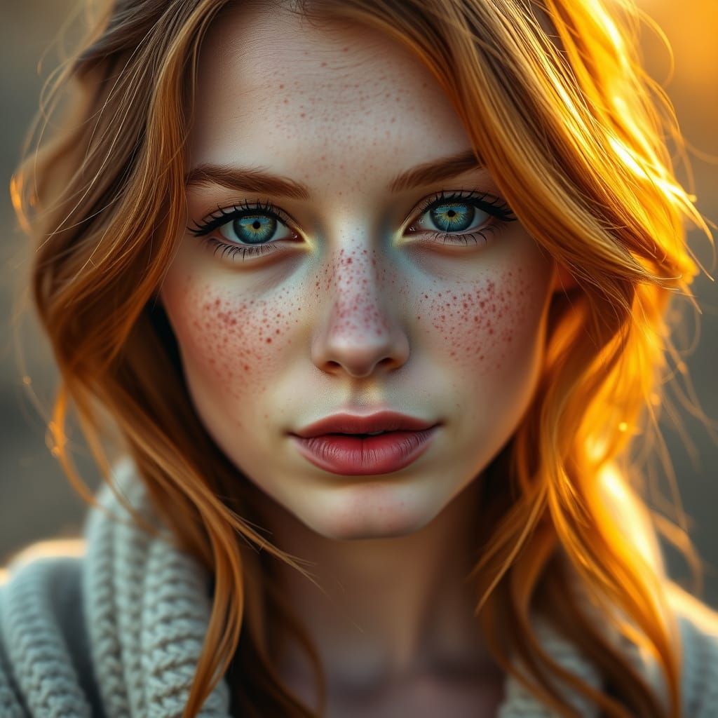 Cinematic Realism Portrait of Freckled Redhead Woman