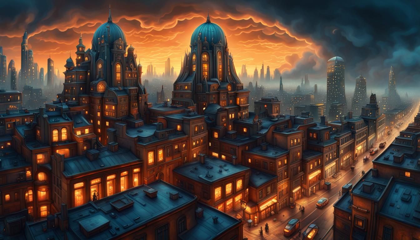 Futuristic City at Twilight: Digital Matte Painting