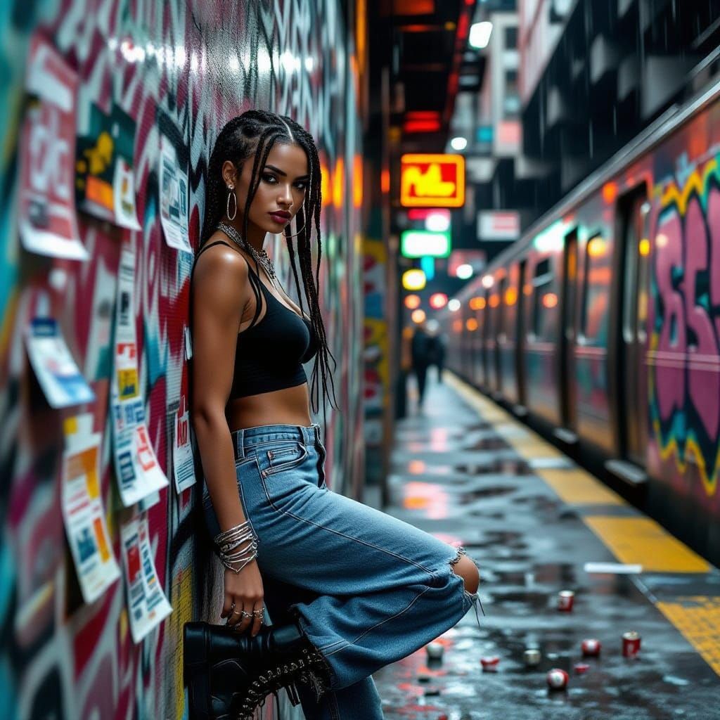 Hyper-Realistic Urban Woman in Gritty Alleyway