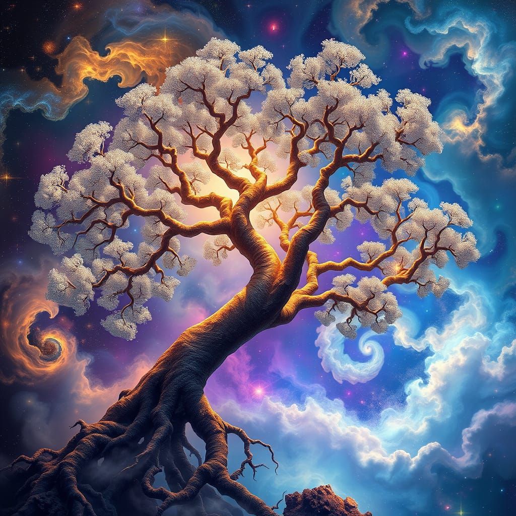 Infinite Fractal Tree in a Vibrant Nebula