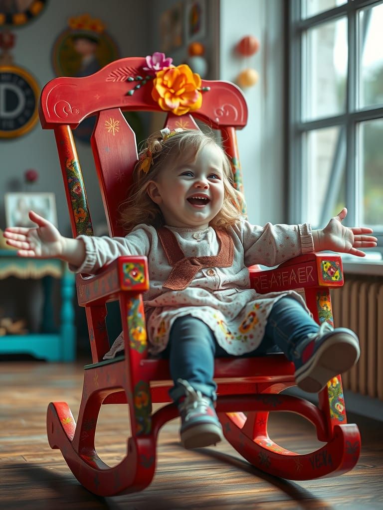 Colorful Rocking Chair Shaped as Laughing Child