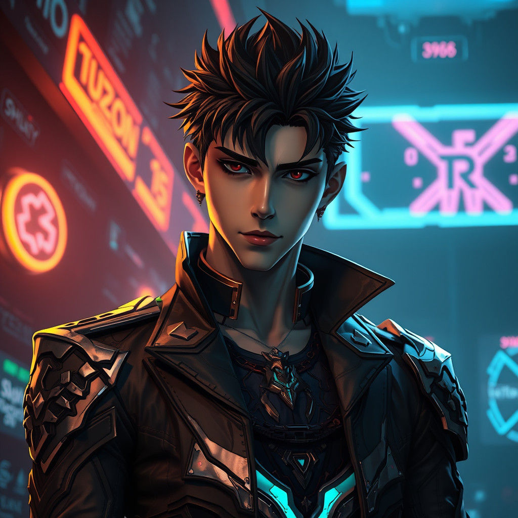 Confident Figure in Sci-Fi Anime Style