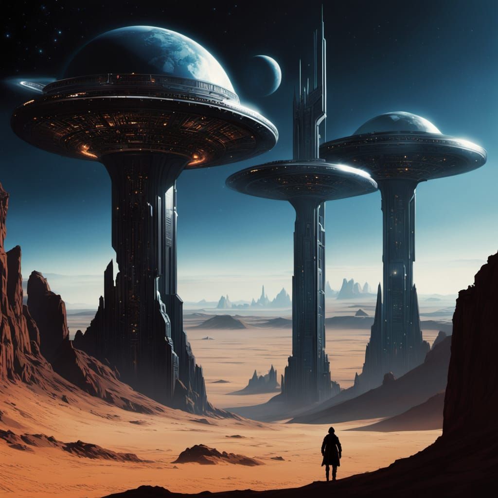 Ethereal Temple of Black Stone and Golden Rings