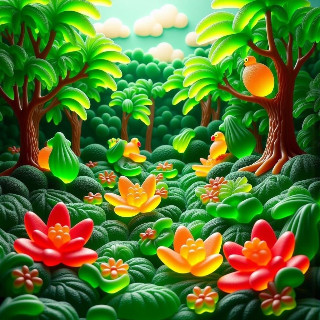 Gummy Jungle Paradise with Candy Flora and Fauna