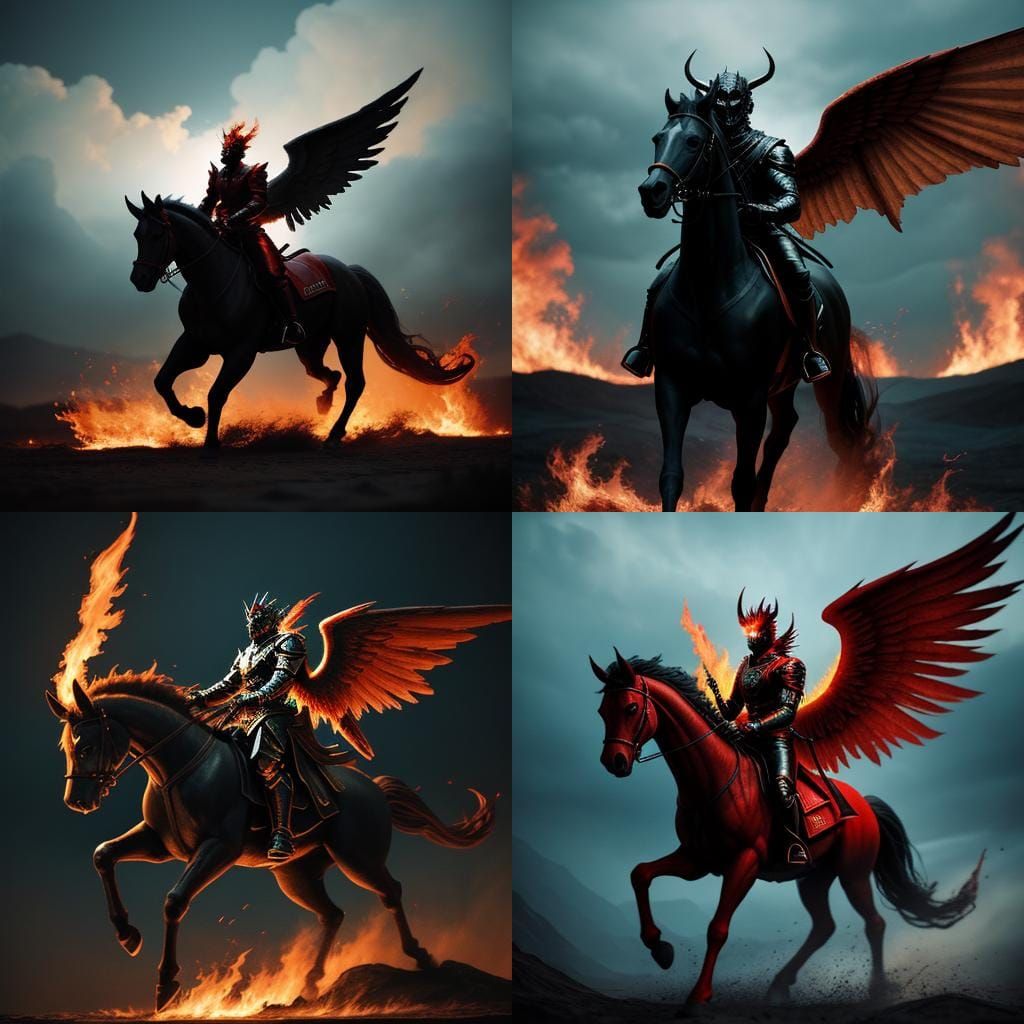 Epic Angel Rider on Fire Demon Horse