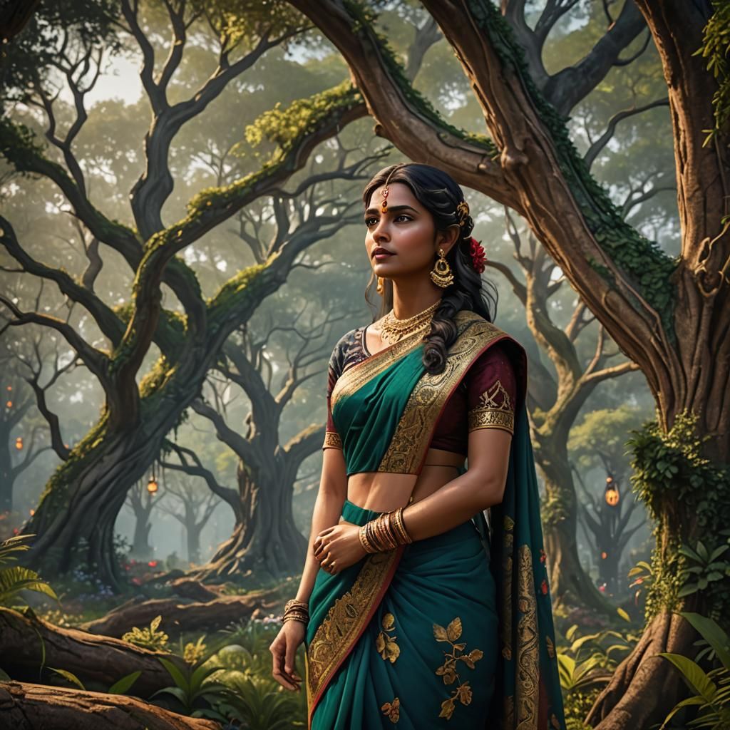 Indian Woman in Saree, Fantasy Concept Art