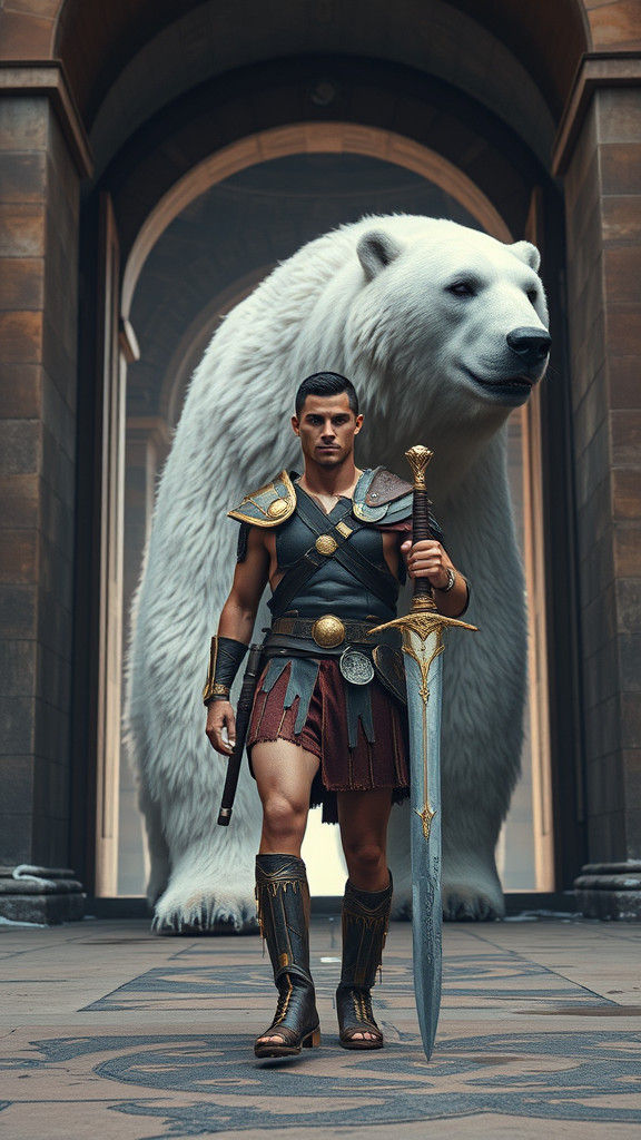 Ronaldo as Gladiator with Titanic Bear