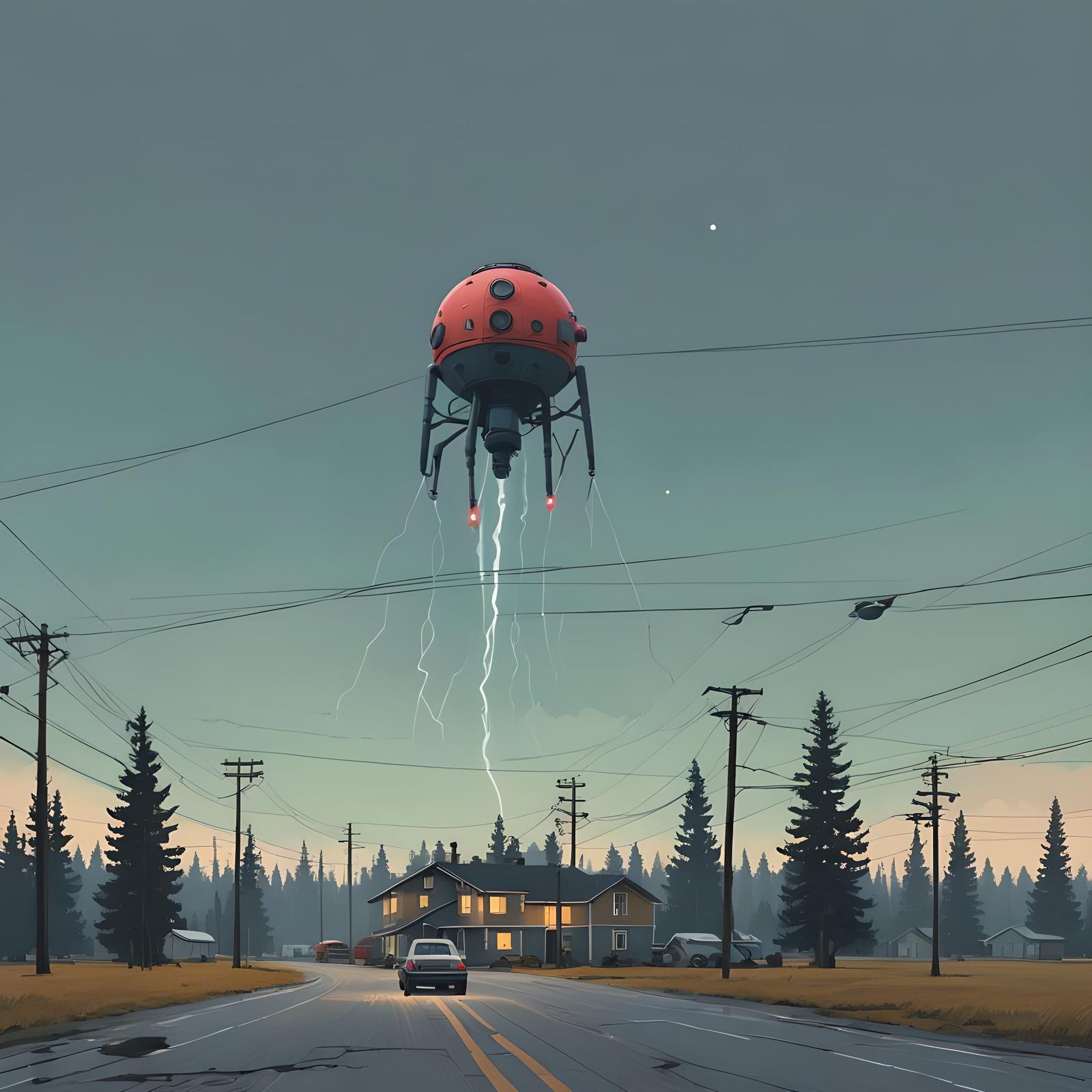 Caught in the powerlines 
Inspired by Simon Stålenhag