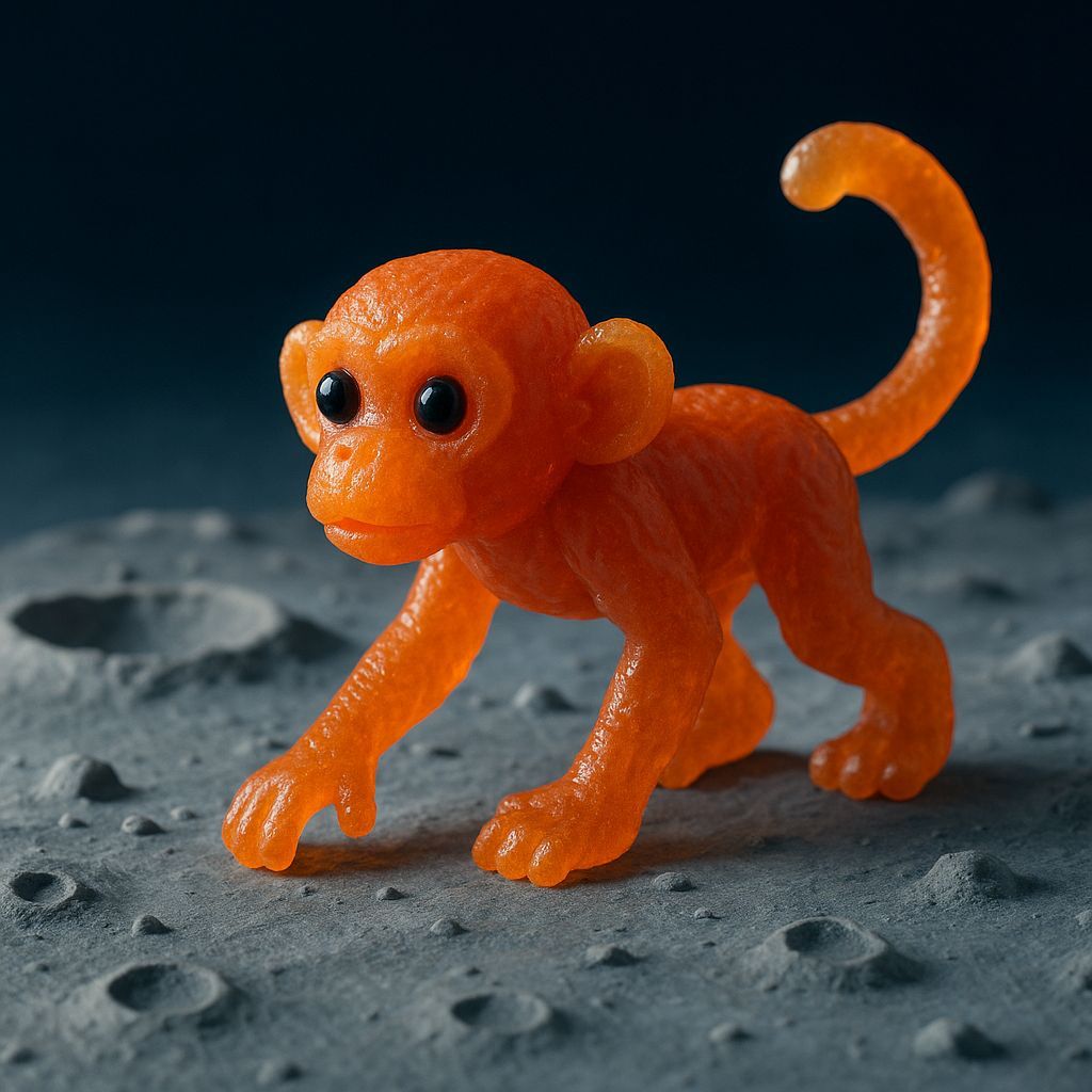 Gummy Monkey on the Moon in Clay Animation Style