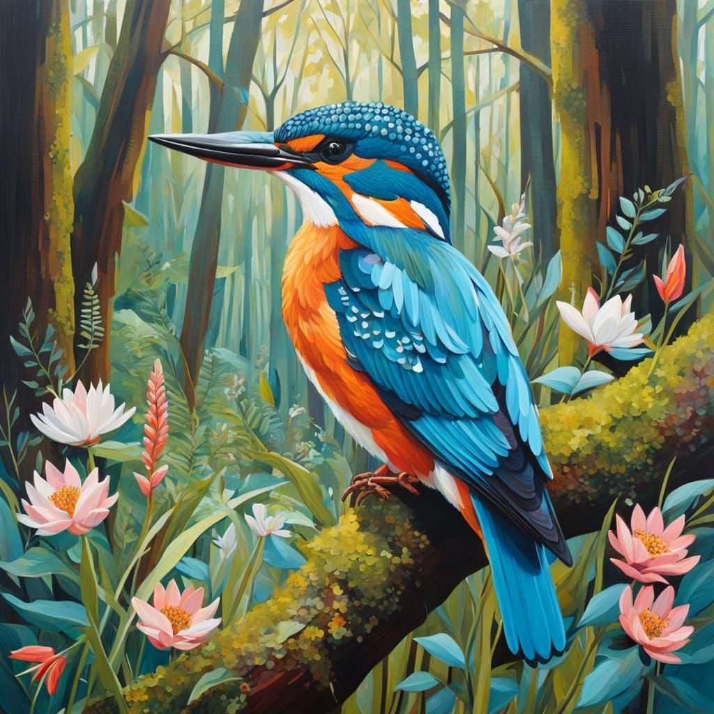 Vibrant Kingfisher Portrait in an Enchanted Forest
