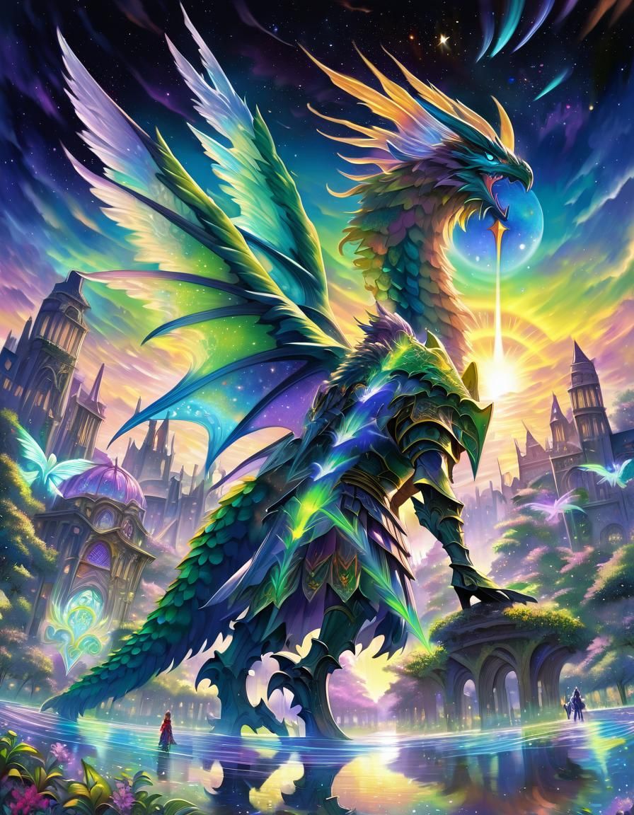 Epic Wizard Knight Casts Cosmic Spell in Medieval Fantasy Ci...