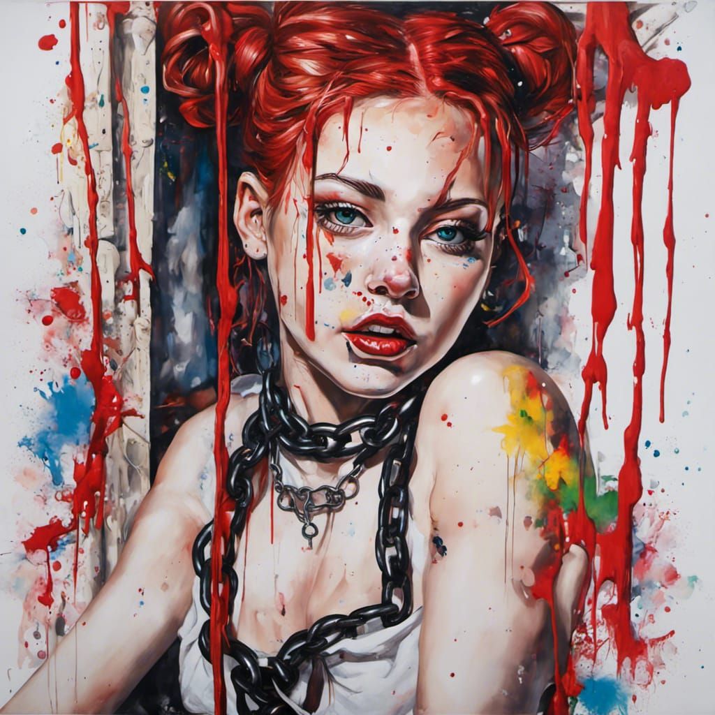 Chained Beauty in Graffiti Street Art Style