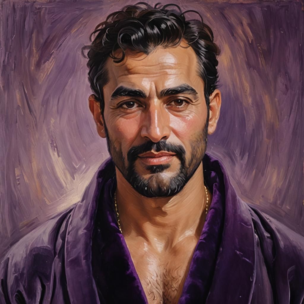 Joyful Man in Purple Robe, Impressionist Oil Painting