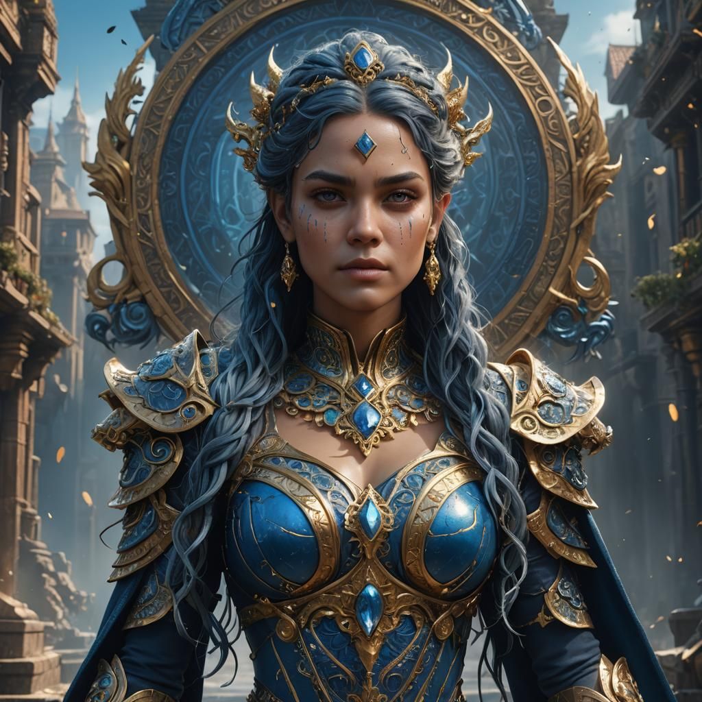Blue Woman with Golden Hair: Detailed Fantasy Art