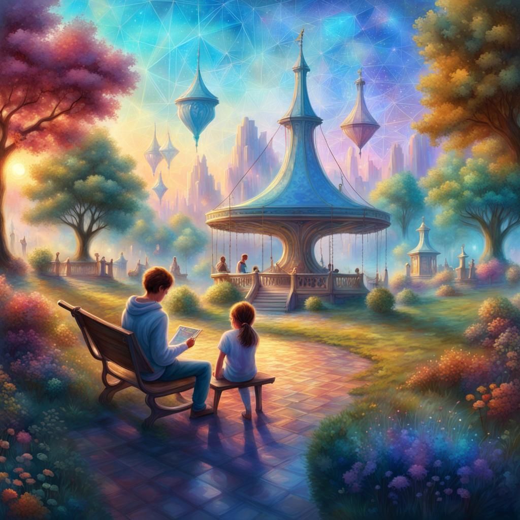 A Fantastic Park Scene in Mixed Media Style