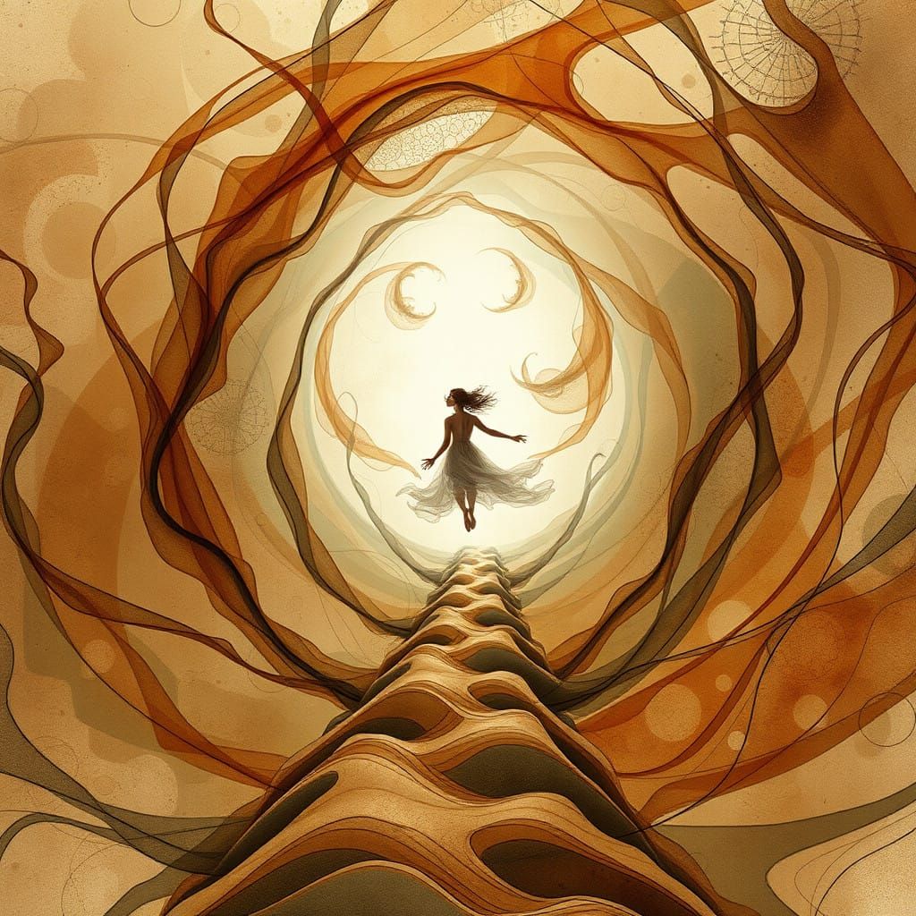 Dreamlike Cosmic Figure in Sepia and Olive