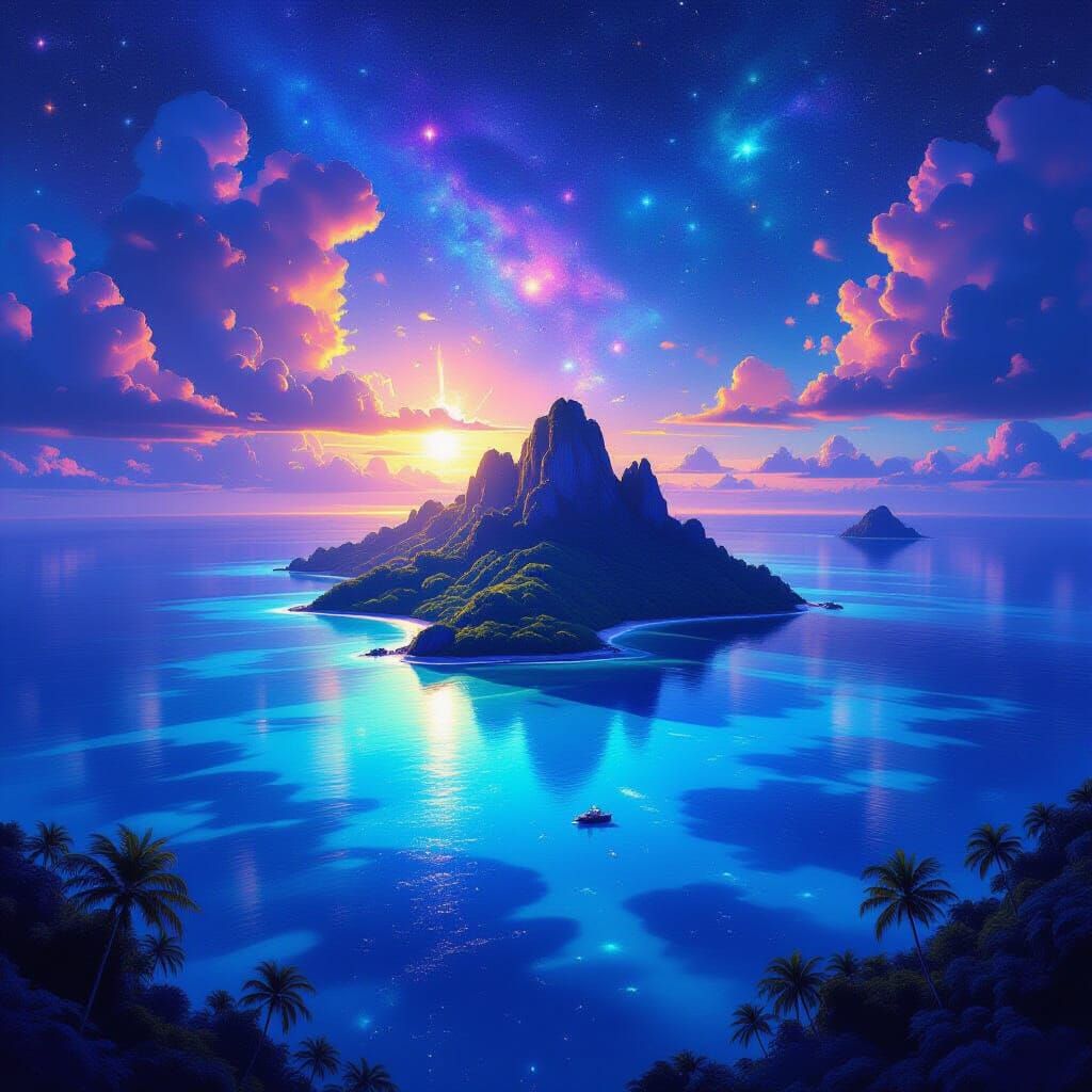 Idyllic Island in Cosmic Abyss, Digital Matte Painting