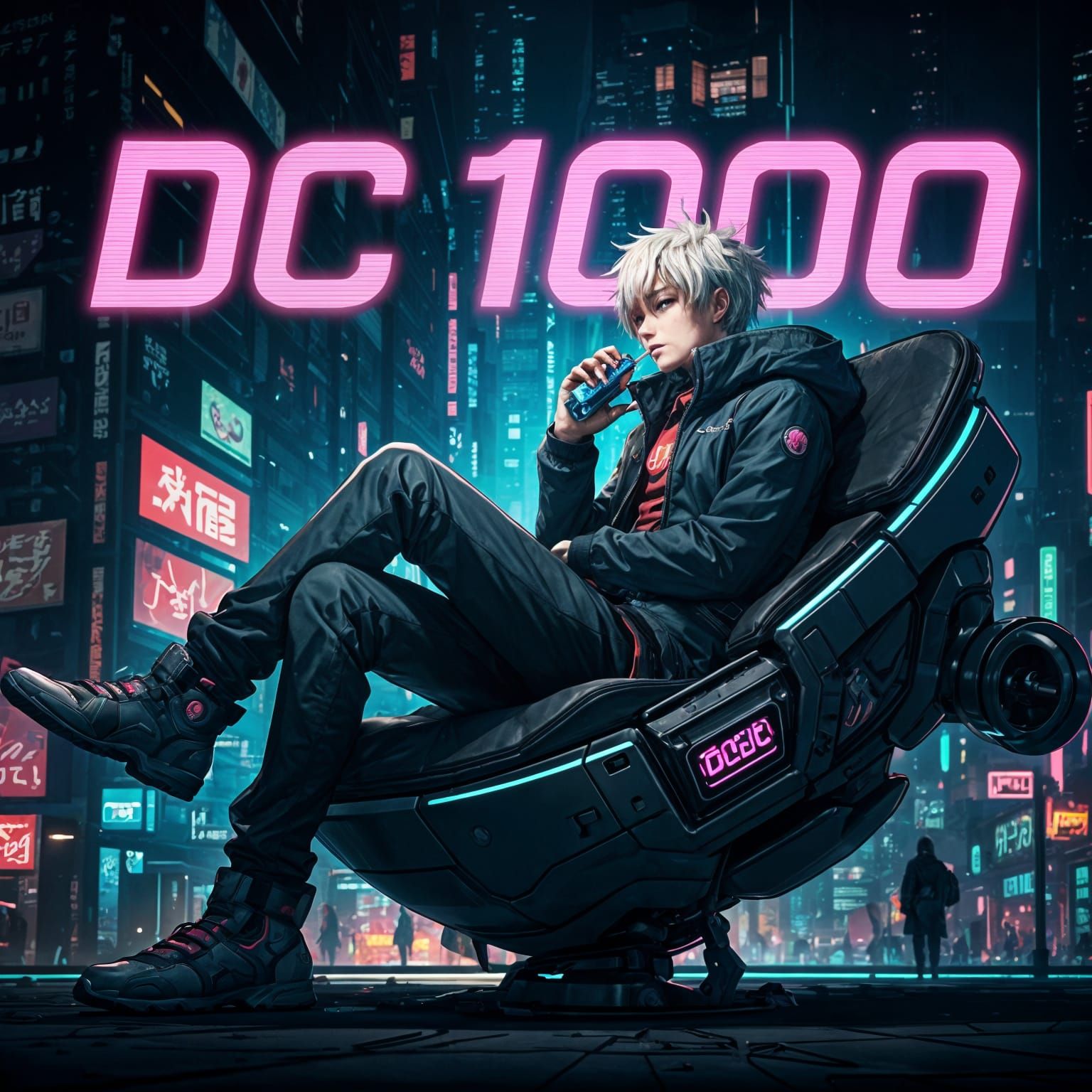 Anime Character in Cyberpunk Cityscape