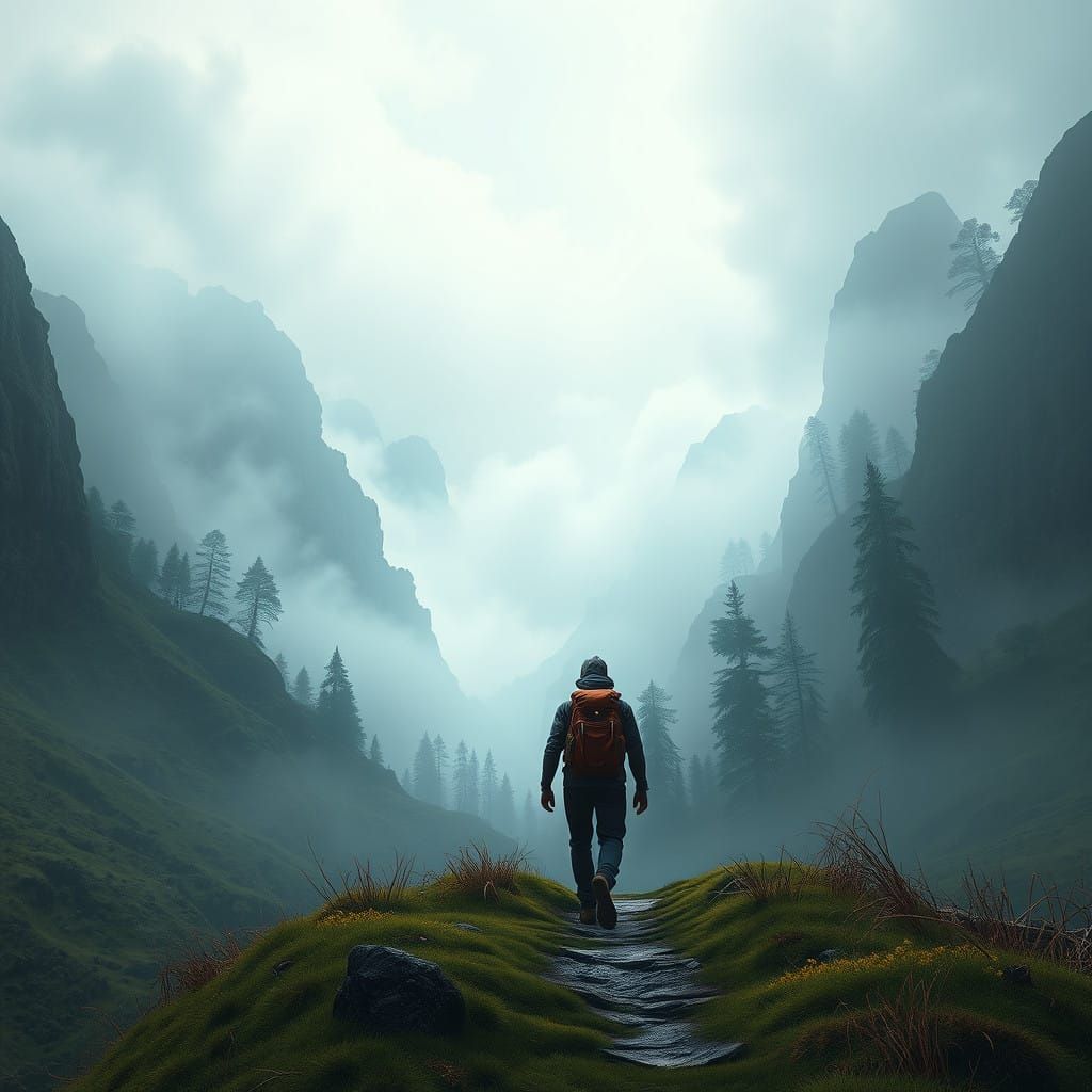 Fantastical Foggy Valley Landscape in Detailed Matte Paintin...