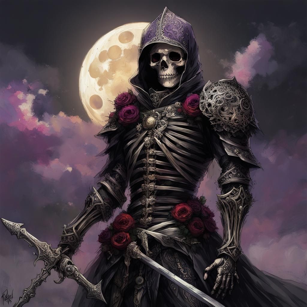 High Gothic Skeleton Knight with Silver Sword