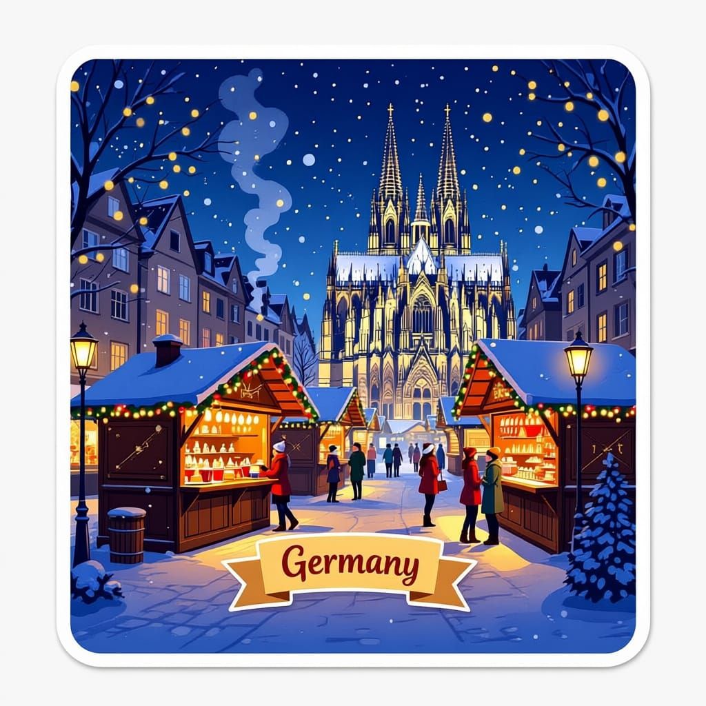Cologne Christmas Market Sticker: Germany at Night