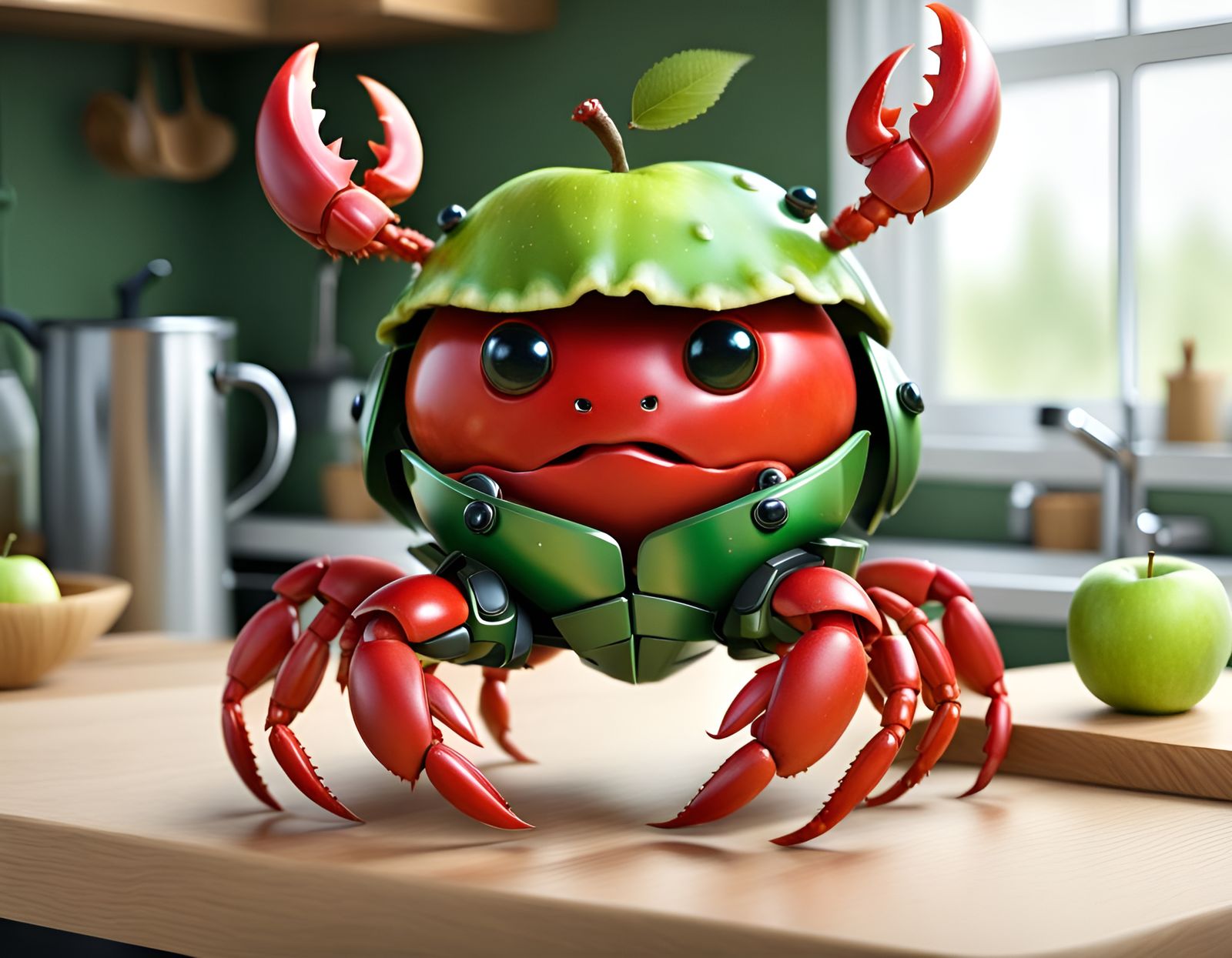 Cute Red Crab in Apple Armor