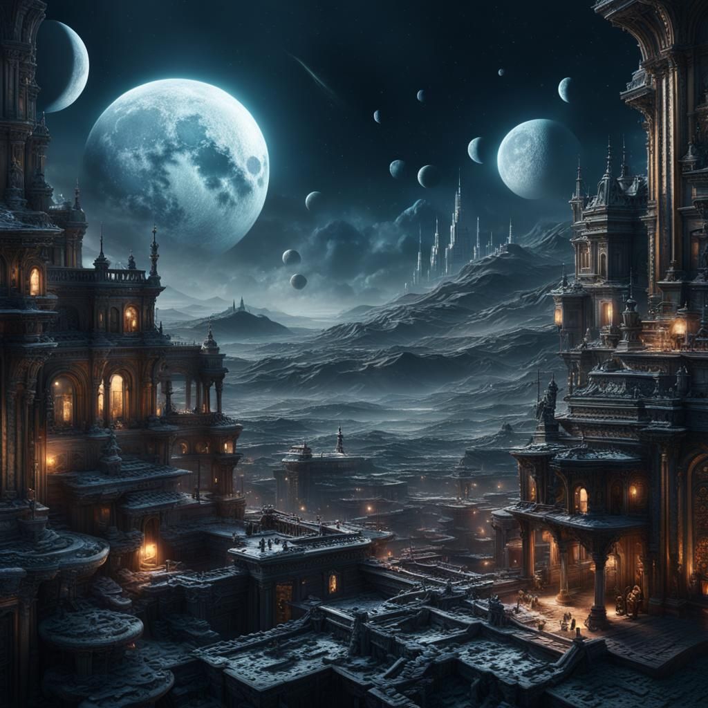 Epic Moons in Dramatic Digital Matte Painting