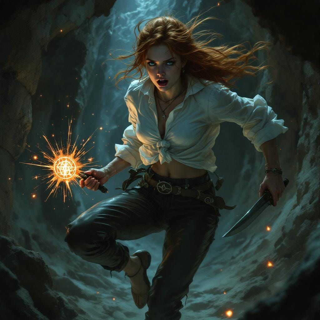 Ginger Adventurer Hit by Magic Glyph, Occult Illustration