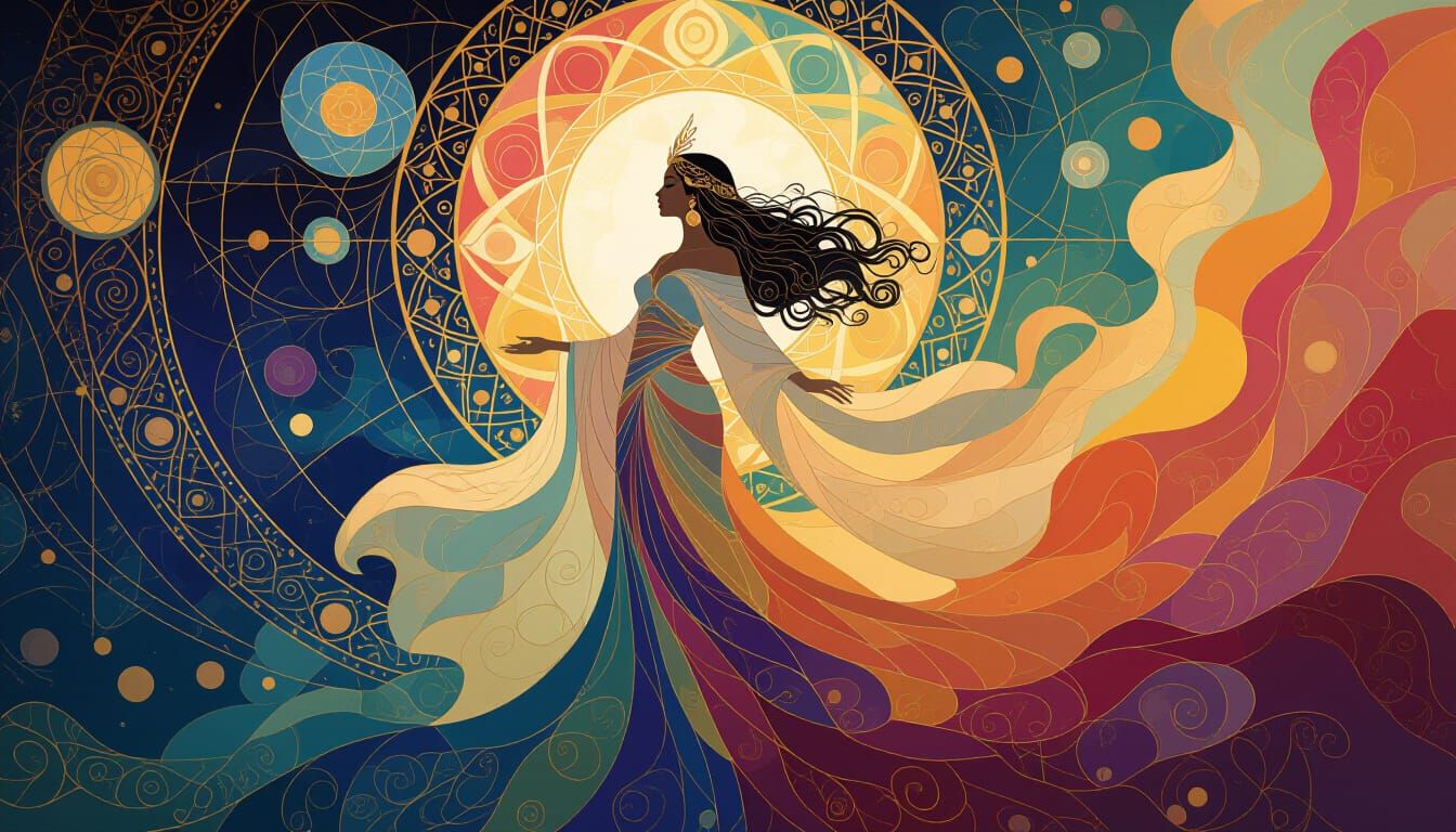 Cosmic Goddess Emerges from Rainbow Nebula as Mixed Media Ar...