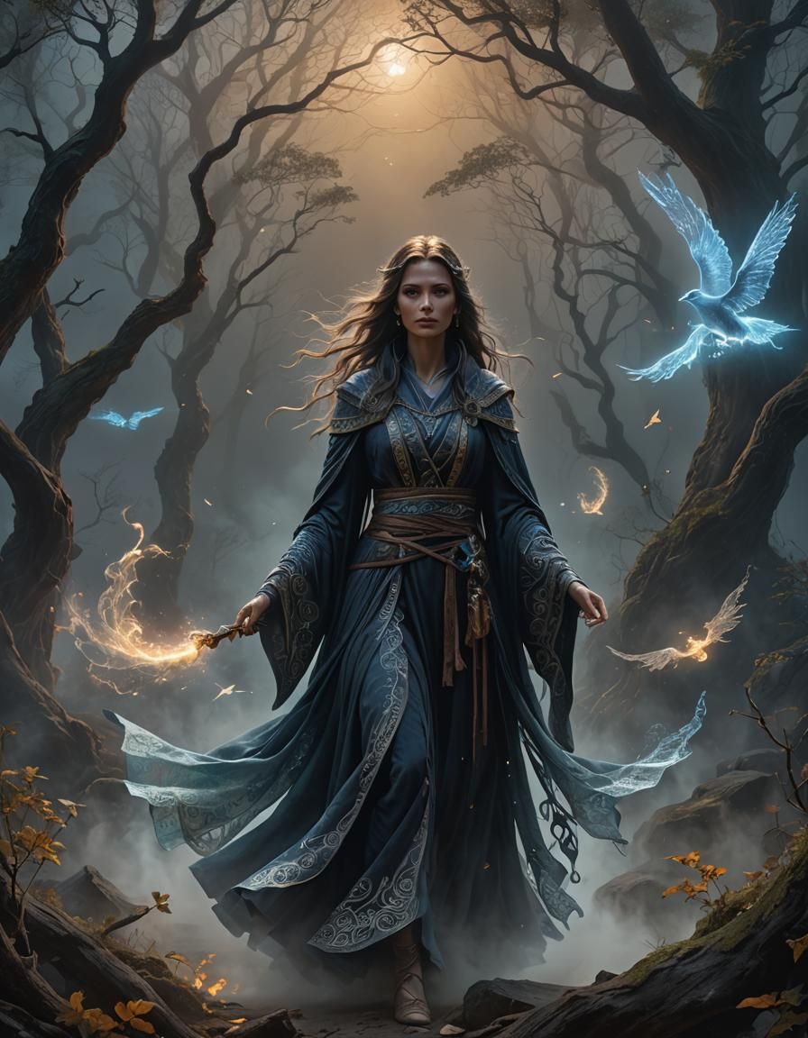 Mysterious Sorceress in Mystical Realm, Dark Fantasy Art