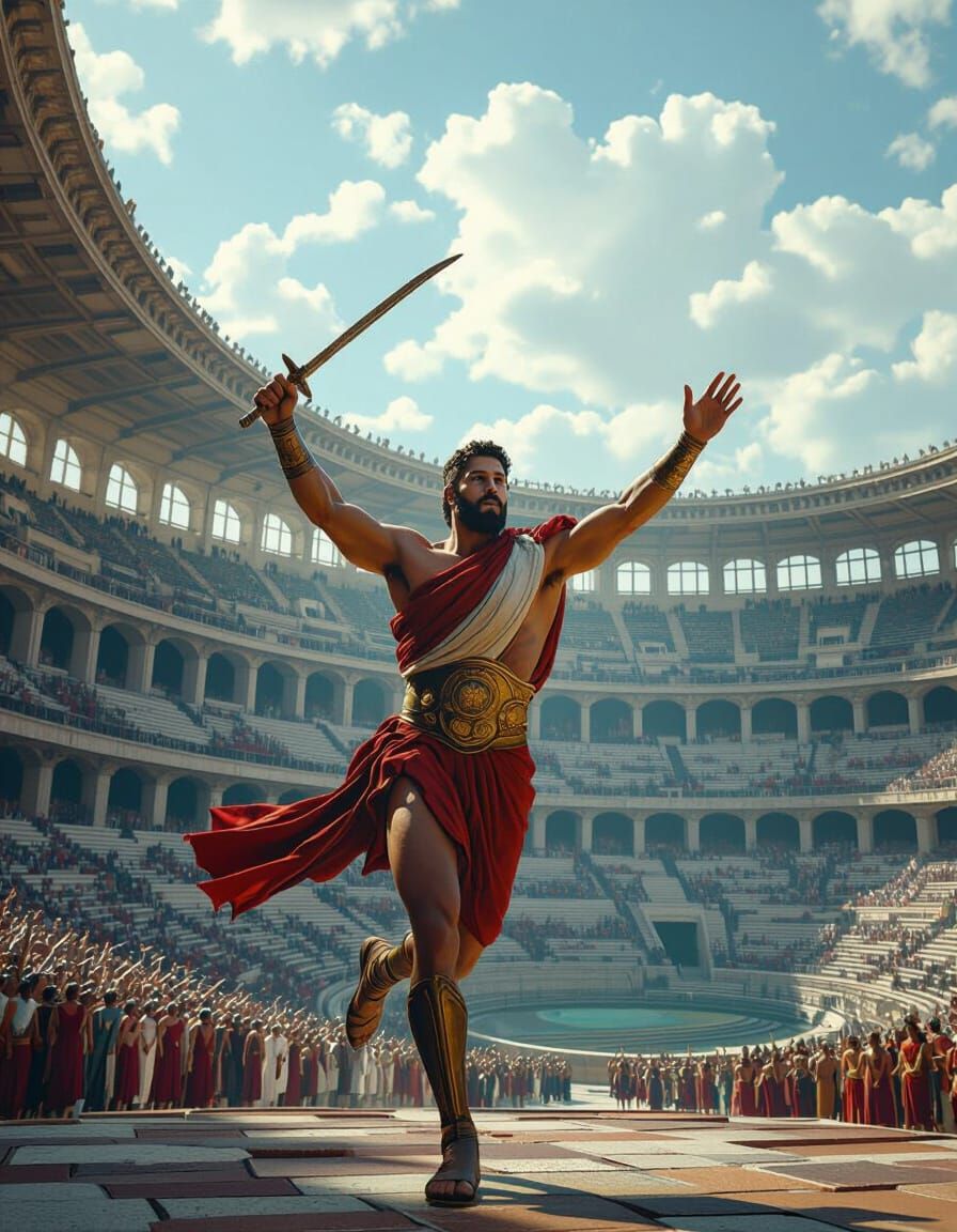 Olympic Athlete in Ancient Greek Stadium