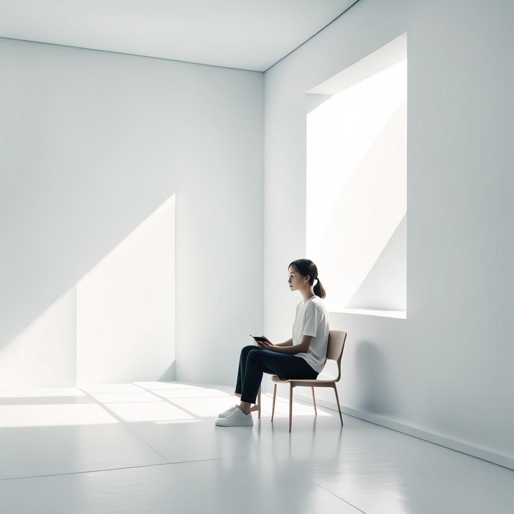Minimalist Digital Art of Person in White Room