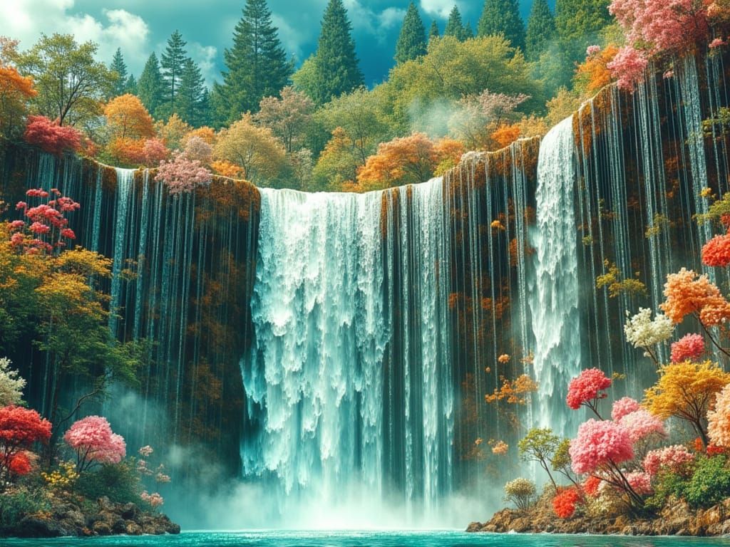 Floral Waterfall in a Whimsical Watercolor Style