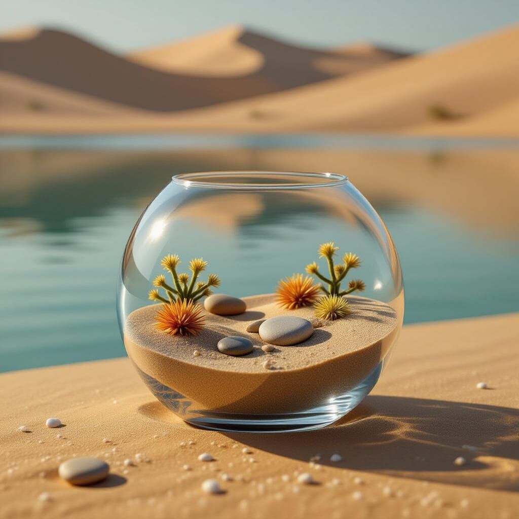 Miniature Desert Landscape in Glass Terrarium