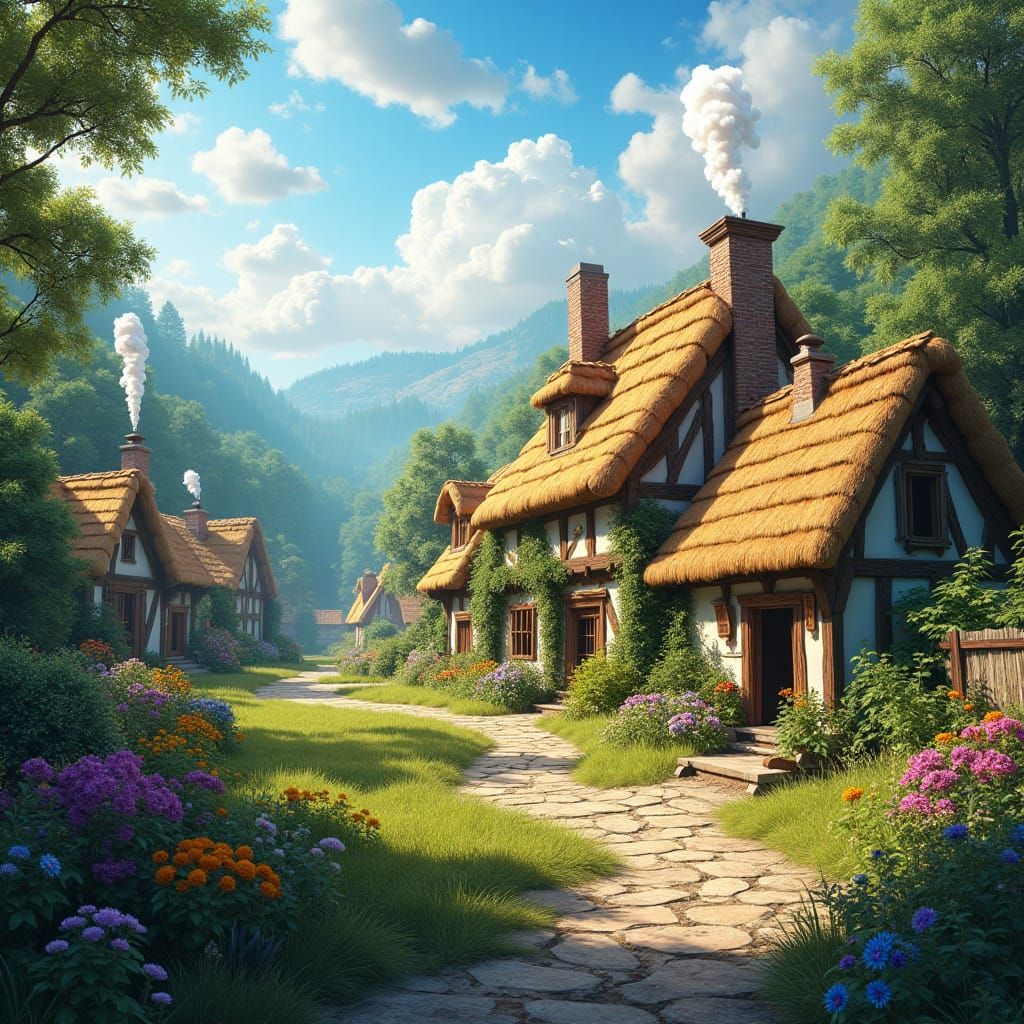 Whimsical Medieval Village in Enchanted Forest
