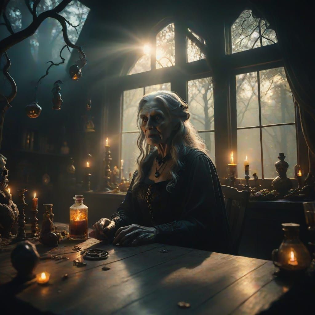 Ethereal Sorceress in a Haunted Mansion