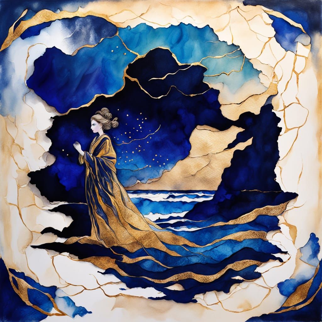 Female Augur Portrait with Golden Kintsugi Details