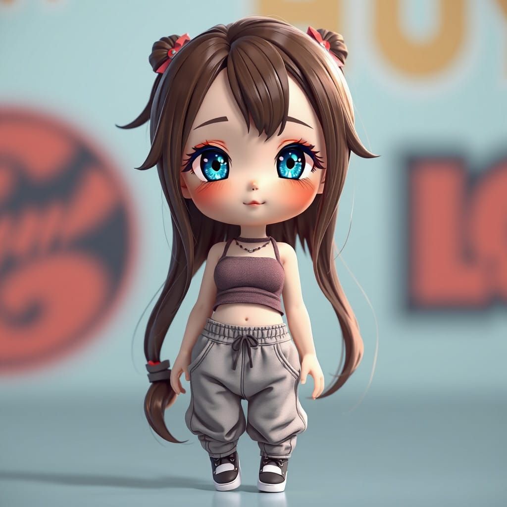Chibi Doll Girl with Vibrant Anime-Inspired Style