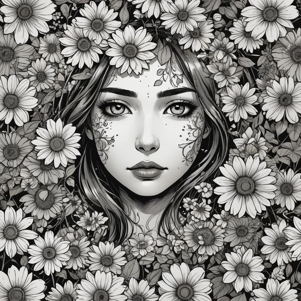 Floral Face in Comic Book Style
