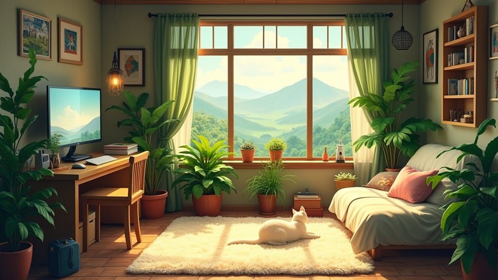 Cozy Lofi Study in Warm, Inviting Whimsy