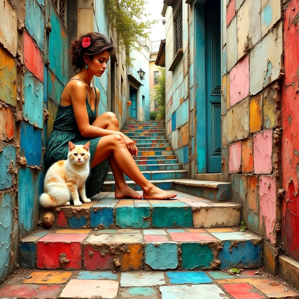 Colorful Hallway Scene in Impasto Dreamscape Style