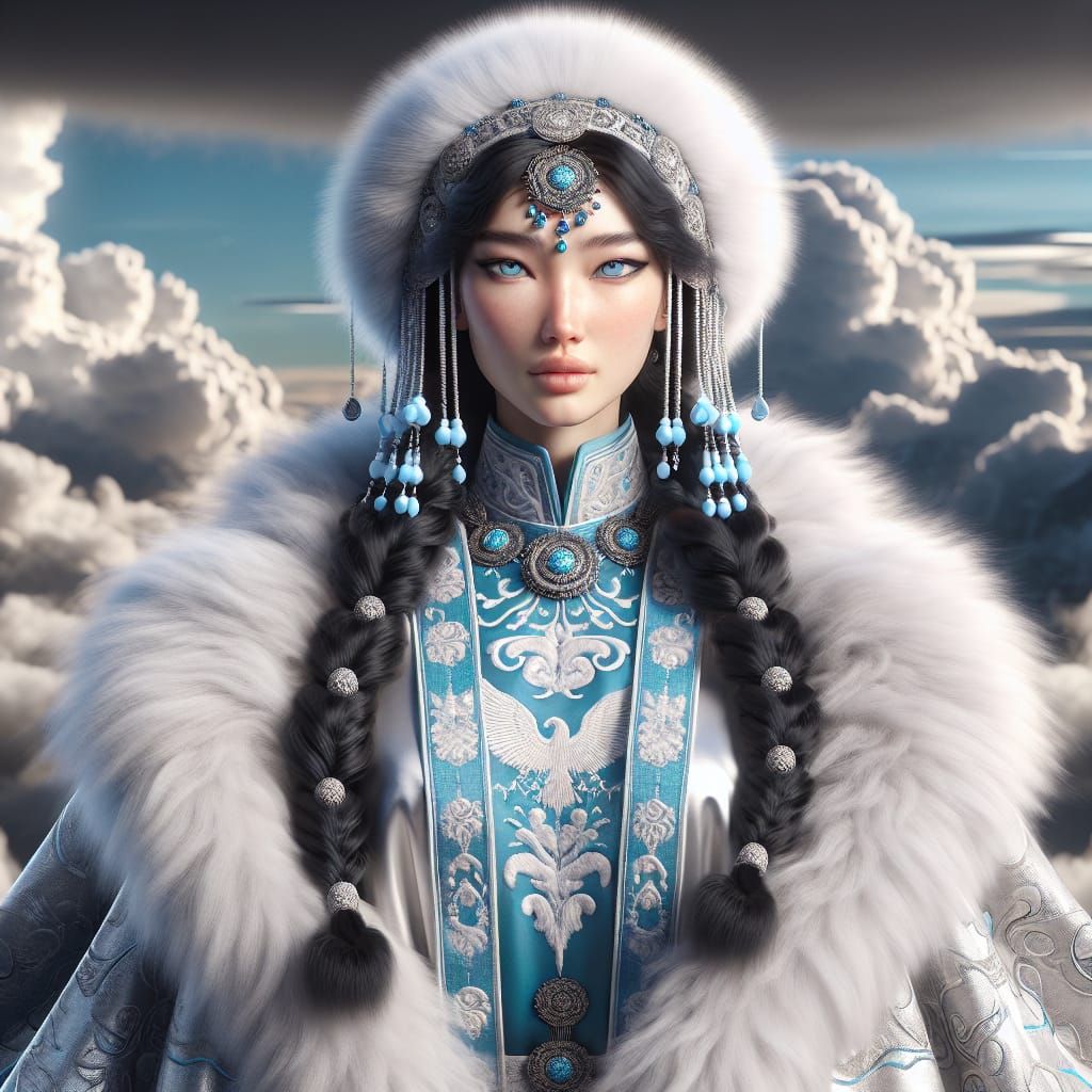 Buryat Sky Goddess in Hyperrealistic Splendor