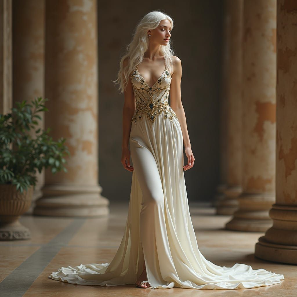 Ethereal Goddess of Love in Ancient Greek Temple