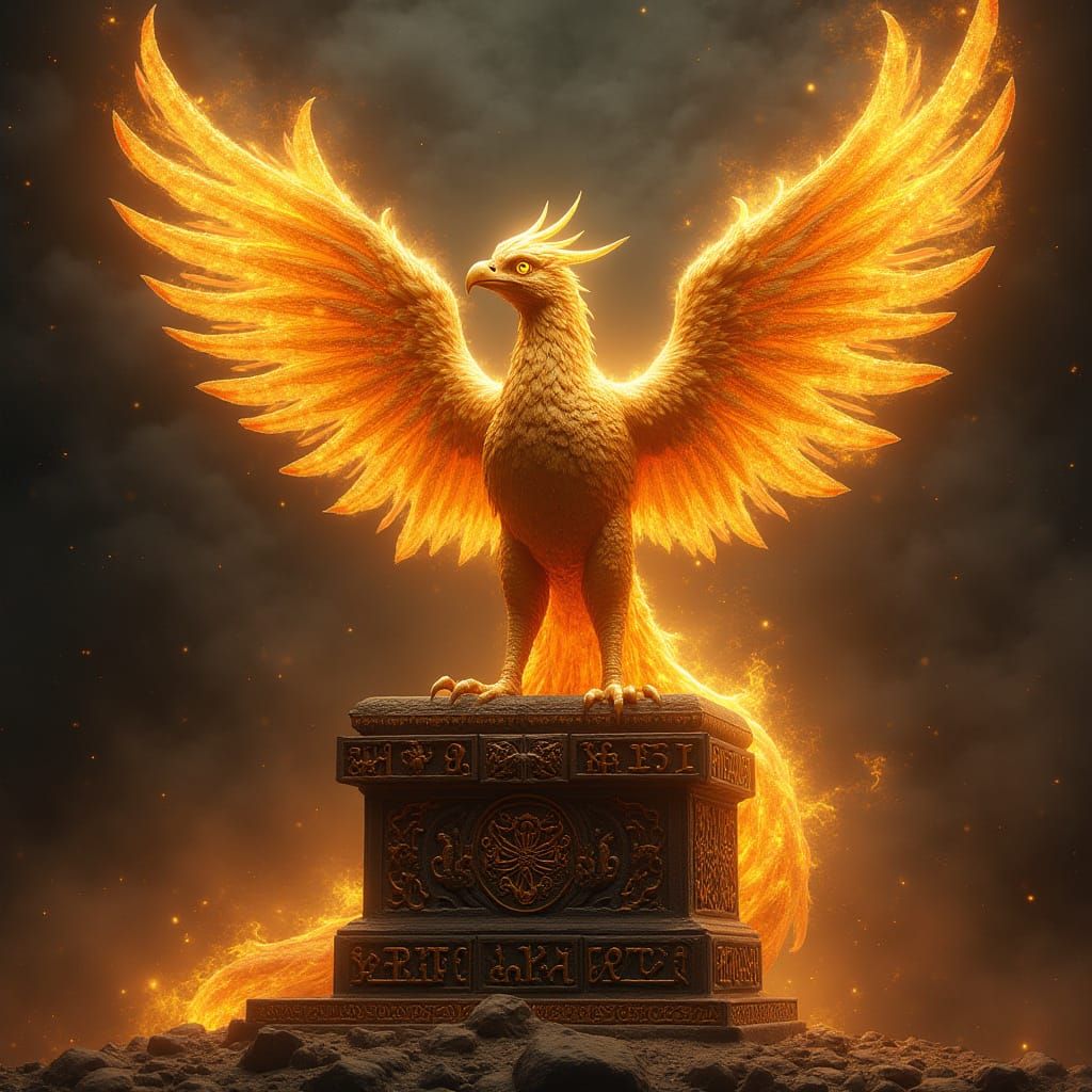Molten Gold Phoenix on Obsidian Throne