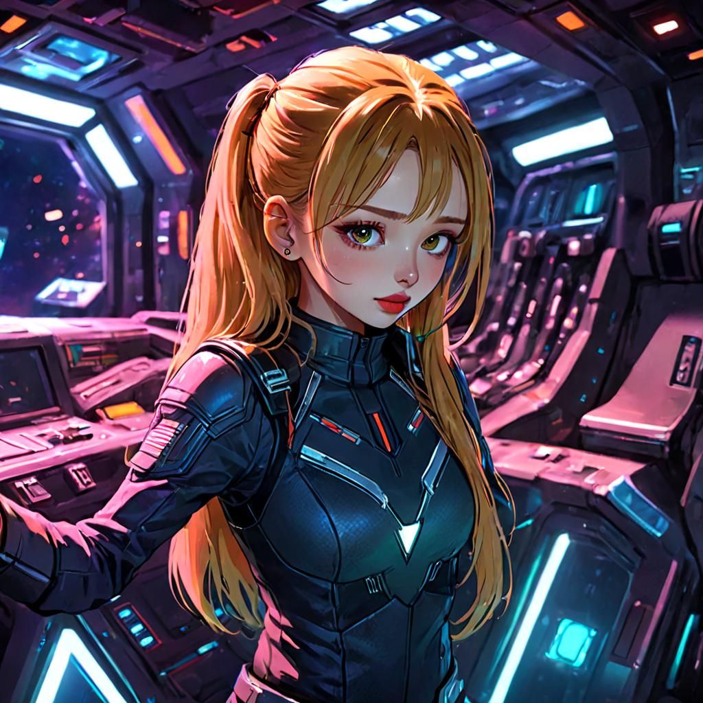 Spaceship Captain in Soft Neon Light