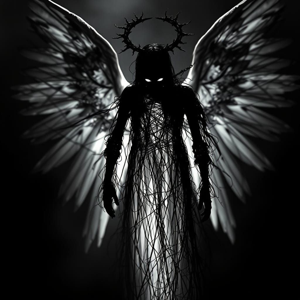 Dark Angel in Charcoal Silhouette