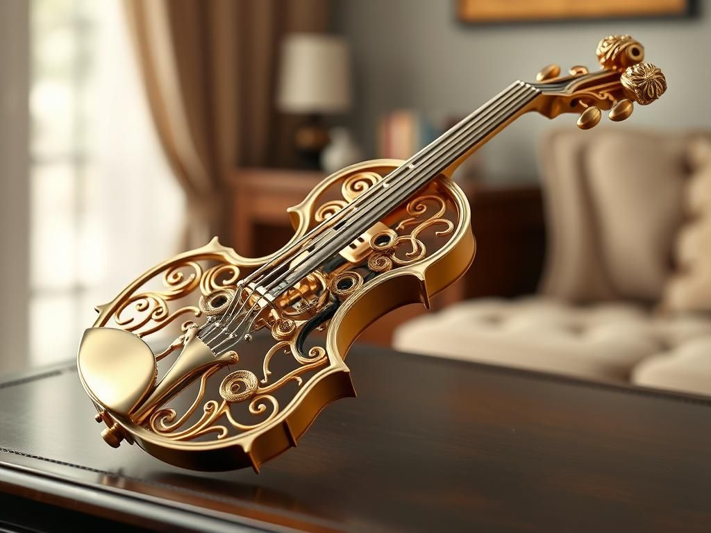 Ethereal Rococo Violin of Delicate Gold Metal